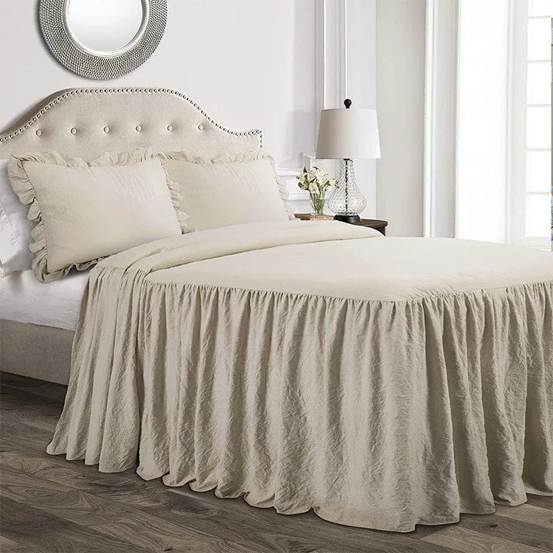 Essentialshouses Wheat-colored / 200x230cm Bedding Lotus Leaf Lace Bed Skirt