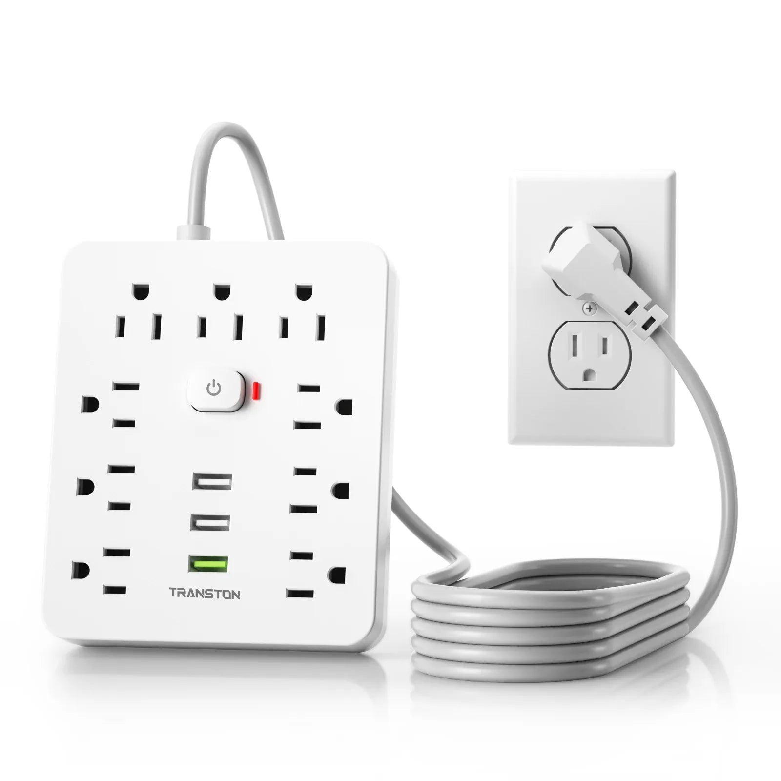 Essentialshouses WHITE / 9 / US|110-240V|United States Power Outlet with Surge Protector, 9 sockets 3 USB Ports,5ft Extension Cord, Quick Charge, For Home and Office,White