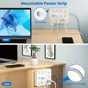 Essentialshouses WHITE / 9 / US|110-240V|United States Power Outlet with Surge Protector, 9 sockets 3 USB Ports,5ft Extension Cord, Quick Charge, For Home and Office,White