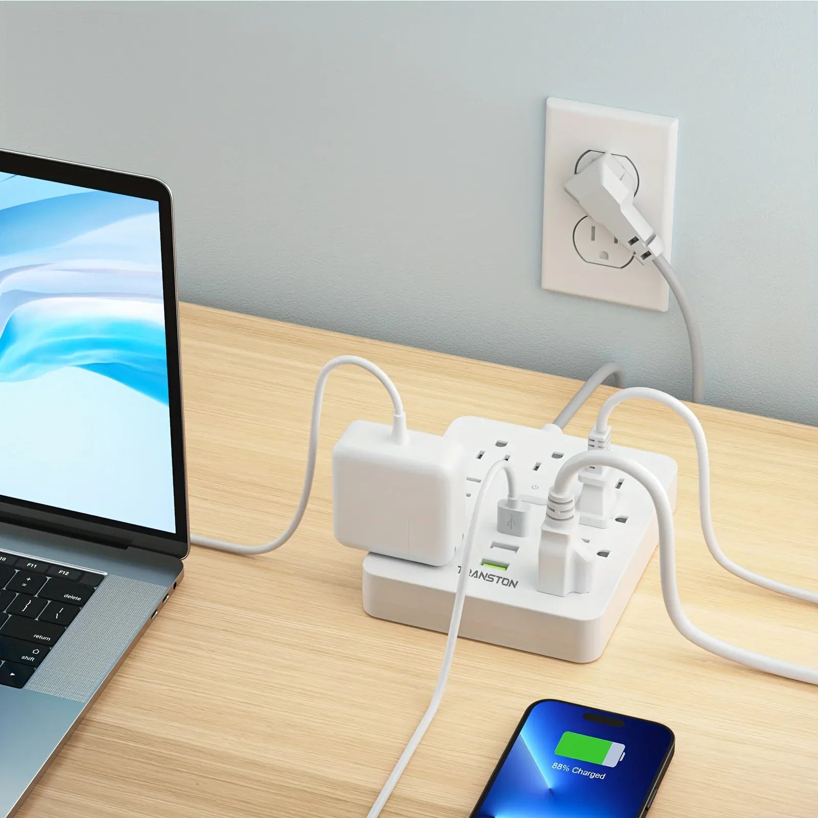 Essentialshouses WHITE / 9 / US|110-240V|United States Power Outlet with Surge Protector, 9 sockets 3 USB Ports,5ft Extension Cord, Quick Charge, For Home and Office,White