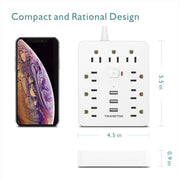 Essentialshouses WHITE / 9 / US|110-240V|United States Power Outlet with Surge Protector, 9 sockets 3 USB Ports,5ft Extension Cord, Quick Charge, For Home and Office,White