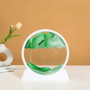 Essentialshouses White Base-Green / 5 inch 3D Sandscape Moving Sand Art Picture Round Glass Deep Sea Hourglass Quicksand Craft Flowing Sand Painting Office Home Decor Gift
