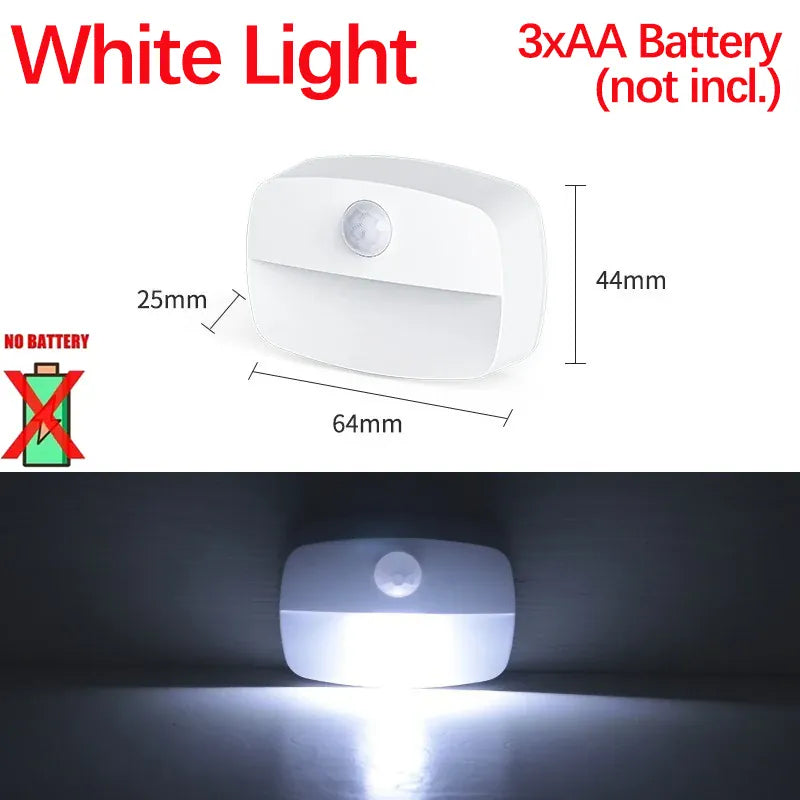 Essentialshouses White Bat. Operated Motion Sensor Step Light, USB Rechargeable Wireless LED Floor Lamp for Indoor Stairs Hallway Wardrobe Auto On/Off Night Lighting