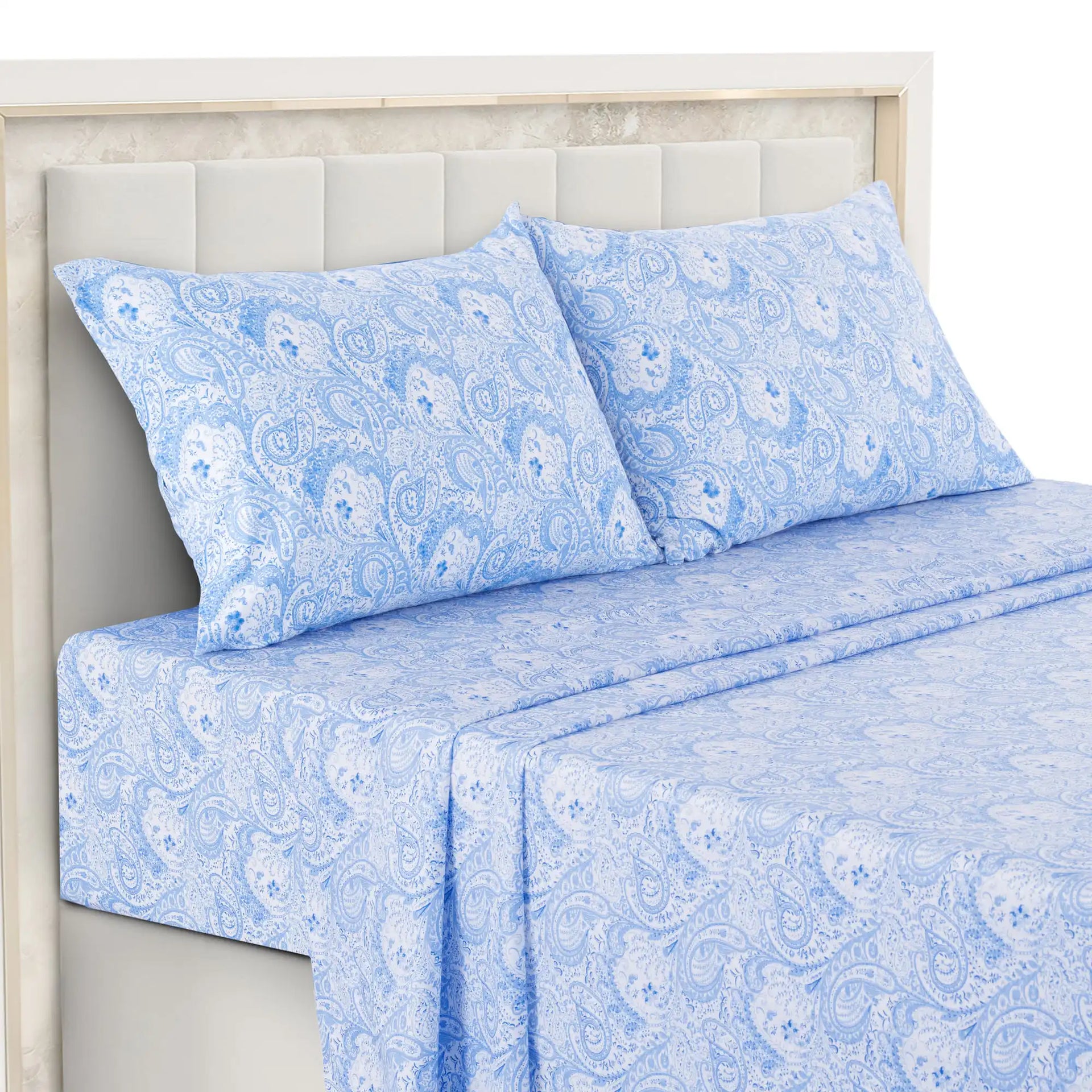 Essentialshouses White Blue / Bed Sheet Set / Queen|United States Lux Decor 4-Piece Paisley Bed Sheet Set – Soft Brushed Microfiber Sheets with 16" Deep Pockets – Wrinkle-Resistant Bedding