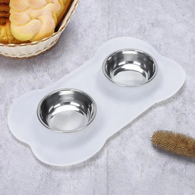 Essentialshouses WHITE / L  48x28CM Antislip Double Stainless Steel Food Bowl