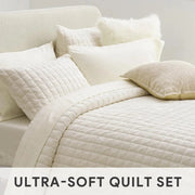 Essentialshouses WHITE Luxury Velvet Quilt Bedding Set