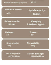Essentialshouses white New Bathroom Automatic Sensing Soap Dispenser Type C Multiple Levels Contactless Electric Frother Charging Wall Mounted Vertical