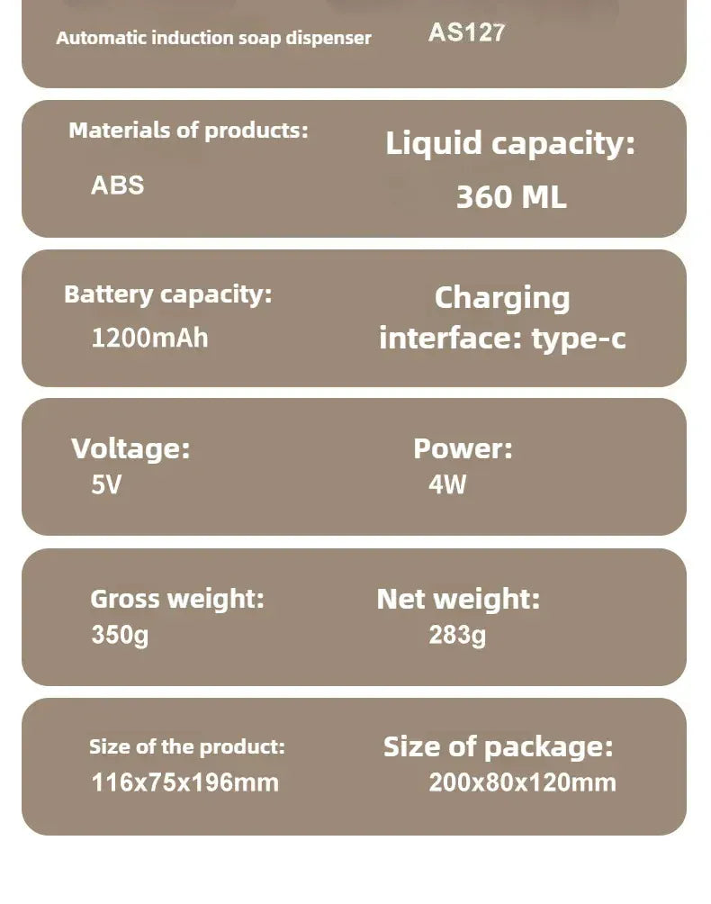 Essentialshouses white New Bathroom Automatic Sensing Soap Dispenser Type C Multiple Levels Contactless Electric Frother Charging Wall Mounted Vertical