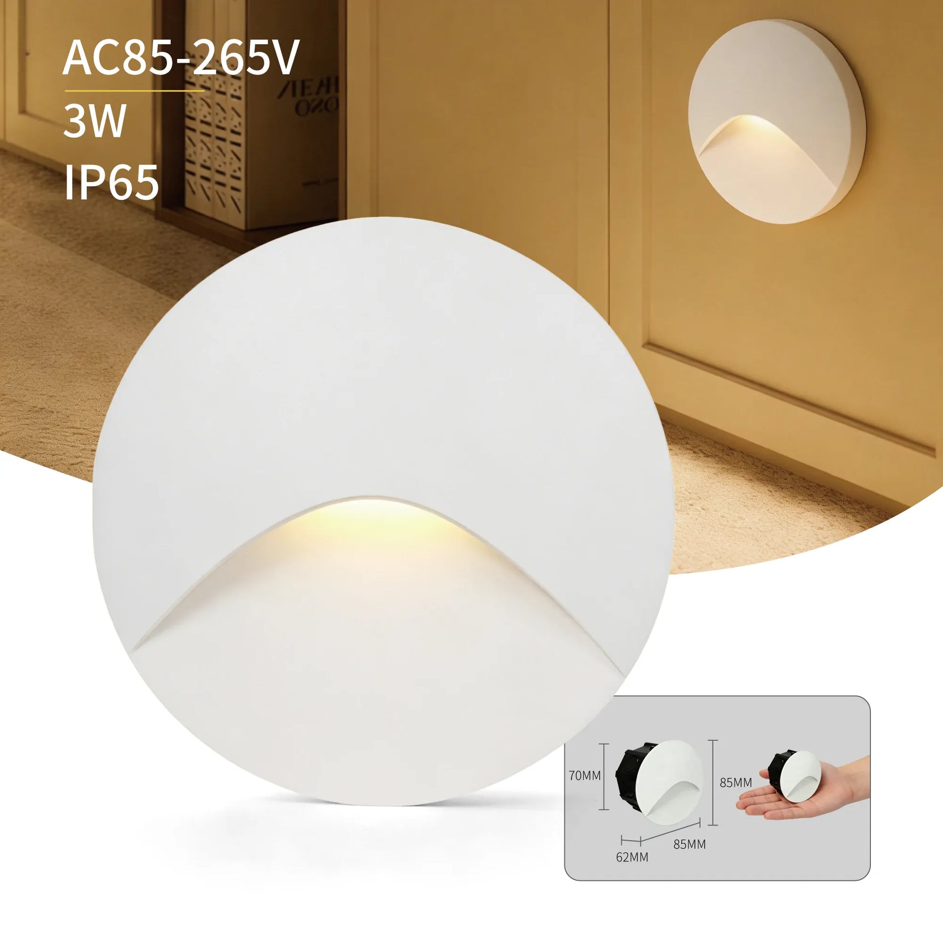 Essentialshouses White-Round / Motion Sensor / China Mainland|Cold White 6000K|8PCS 3W Stair Light Indoor Wall lamp Step Light Aisle Corridor Night Light AC85-265V Waterproof IP65 Wall Light