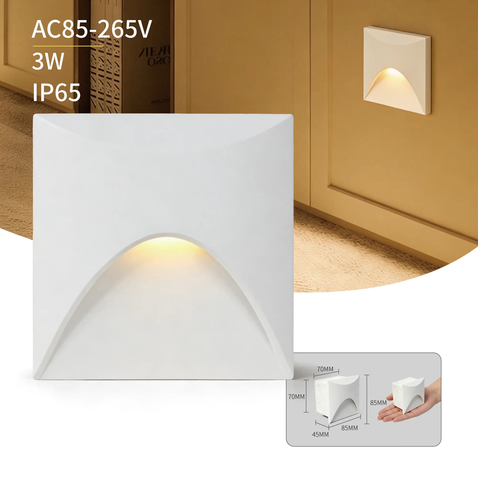 Essentialshouses White-Square / Without Sensor / China Mainland|Cold White 6000K|4PCS 3W Stair Light Indoor Wall lamp Step Light Aisle Corridor Night Light AC85-265V Waterproof IP65 Wall Light