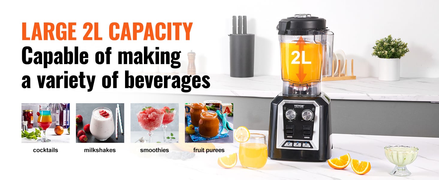 Essentialshouses WHITE / United States SucceBuy 2L Smoothie Blender Professional Countertop Fruit Food Processor Mixer Maker with Stainless Steel for Home Kitchen Bar