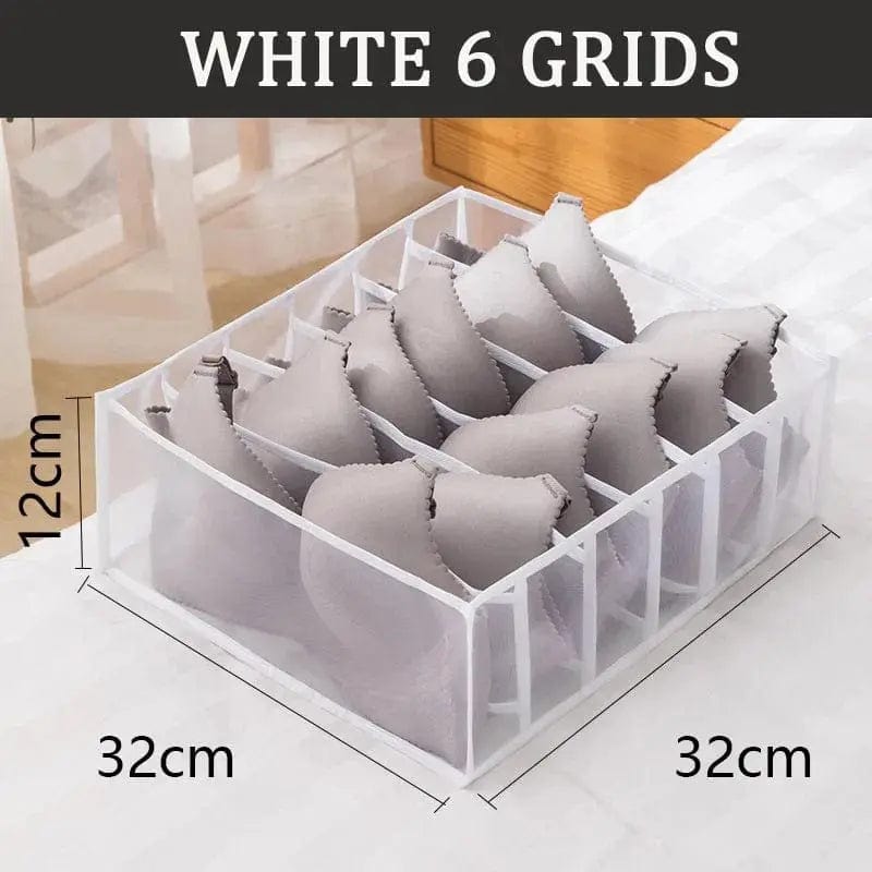 Essentialshouses White6grid32X32X12cm 🧺Underwear & Bra Organizer Storage Box – Streamline Your Wardrobe with Elegance