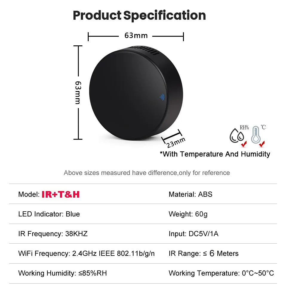 Essentialshouses WIFI Remote Control with Tuya APP Intelligent WIFI Universal Remote Control Support APP Controlling TV /Air Conditioner/Fan