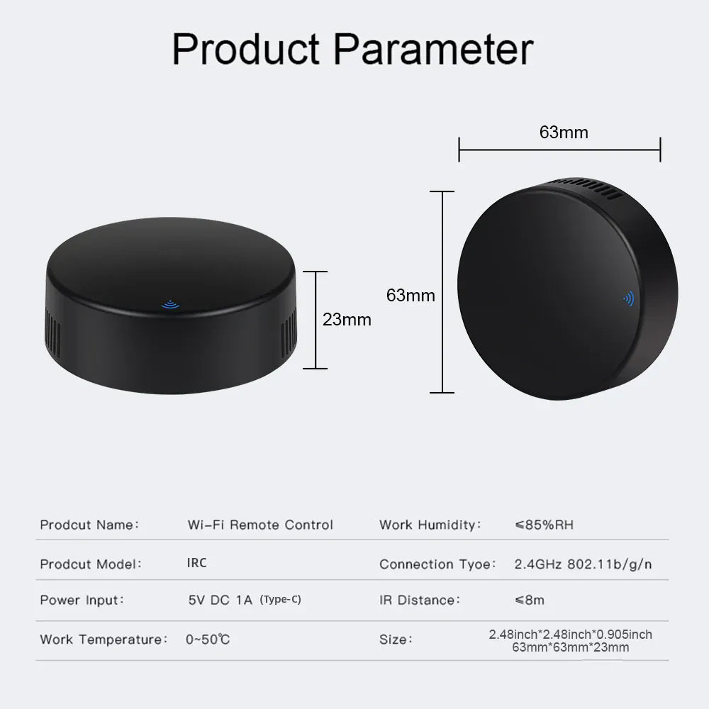 Essentialshouses WIFI Remote Control with Tuya APP Intelligent WIFI Universal Remote Control Support APP Controlling TV /Air Conditioner/Fan