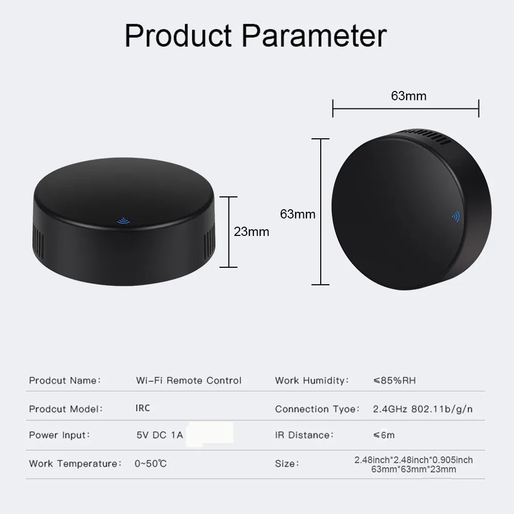 Essentialshouses WIFI Remote Control with Tuya APP Intelligent WIFI Universal Remote Control Support APP Controlling TV /Air Conditioner/Fan
