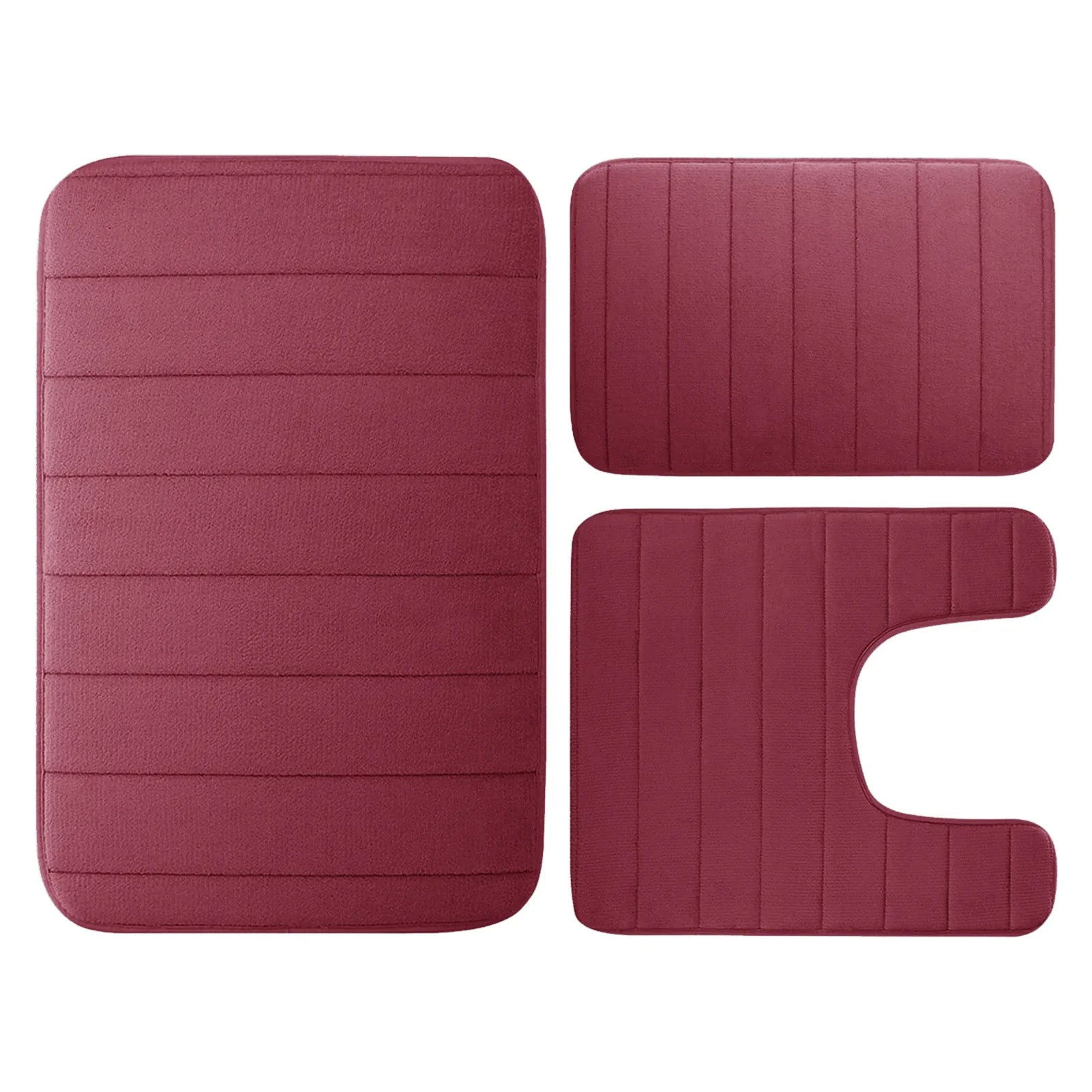 Essentialshouses Wine red 3 Pieces Memory Foam Bath Rugs Absorbent Bathroom Rugs Non-Slip Washable Bathroom mats Bath Mats for Bathroom Floor Rugs Carpets