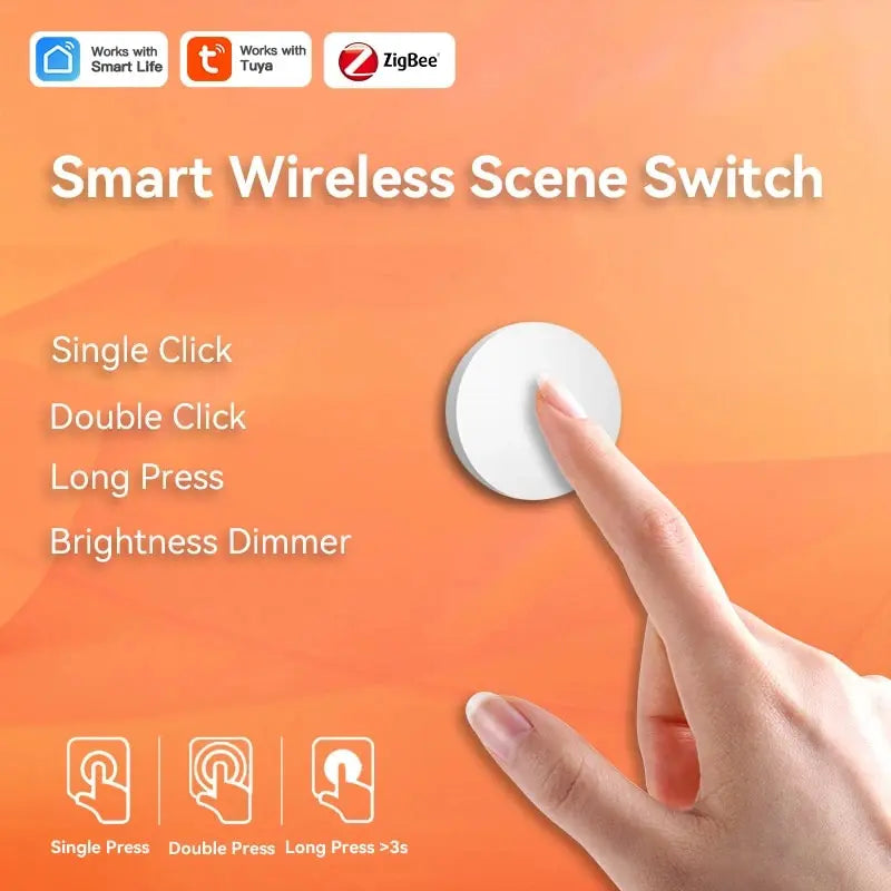 Essentialshouses Works with Tuya Zigbee Smart Wireless Scene Button Switch Remoter Multi-scene Linkage Support Alexa Goolge Home Voice Assitant