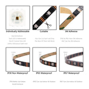 Essentialshouses WS2812B WS2815 WS2813 Individually Addressable RGBIC LED Strip WS2811 WS2812 30/60/144Pixels/Leds/m Smart Tape Light DC5V/12V