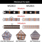 Essentialshouses WS2812B WS2815 WS2813 Individually Addressable RGBIC LED Strip WS2811 WS2812 30/60/144Pixels/Leds/m Smart Tape Light DC5V/12V