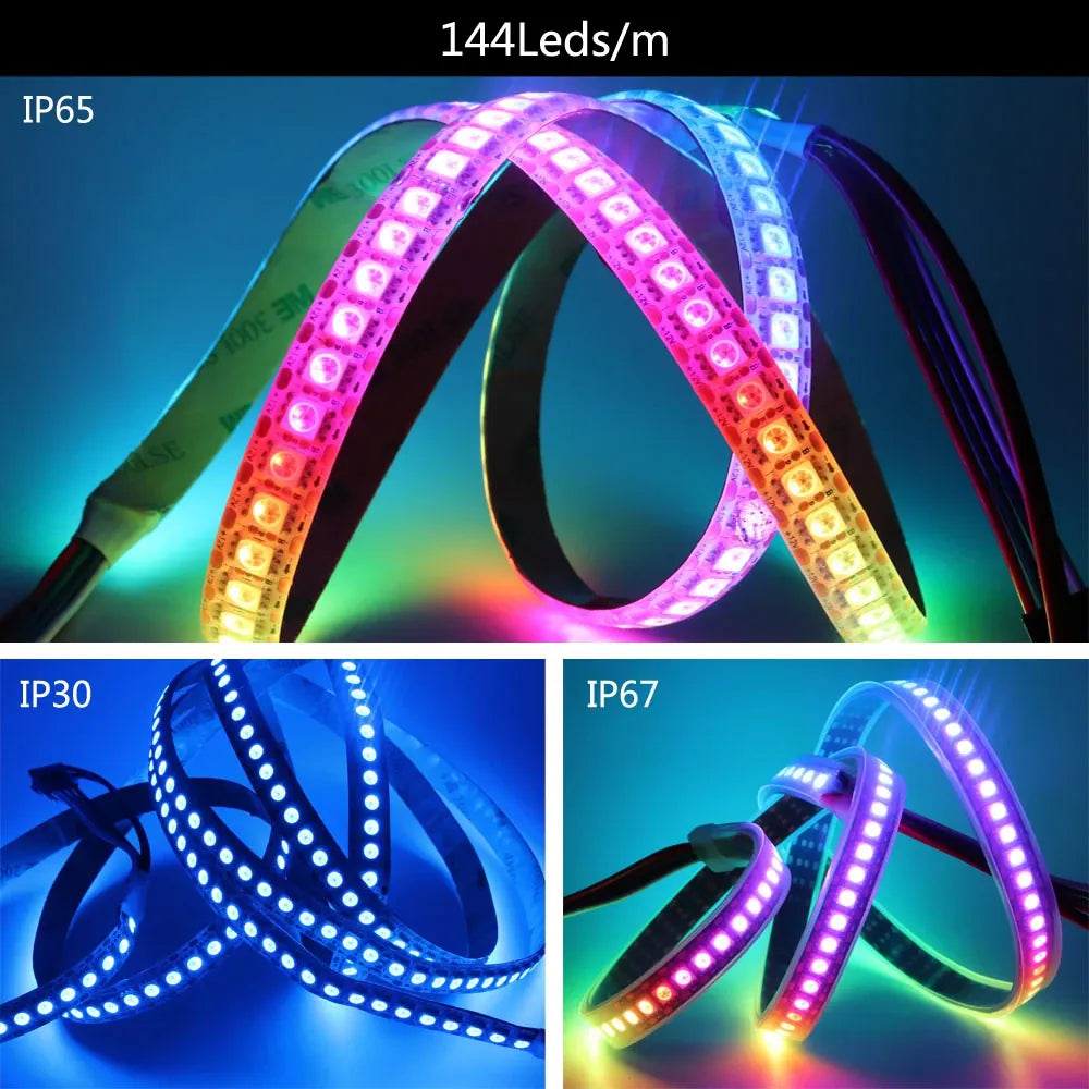 Essentialshouses WS2812B WS2815 WS2813 Individually Addressable RGBIC LED Strip WS2811 WS2812 30/60/144Pixels/Leds/m Smart Tape Light DC5V/12V