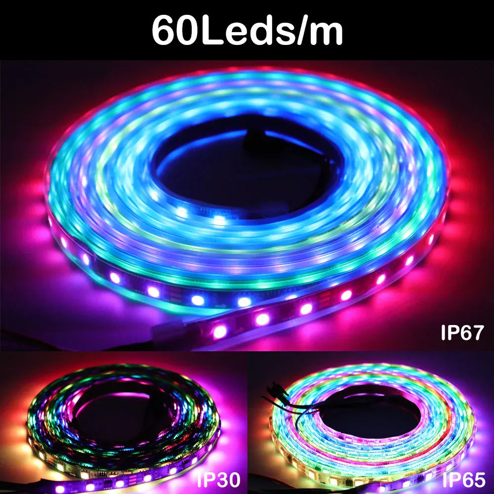 Essentialshouses WS2812B WS2815 WS2813 Individually Addressable RGBIC LED Strip WS2811 WS2812 30/60/144Pixels/Leds/m Smart Tape Light DC5V/12V
