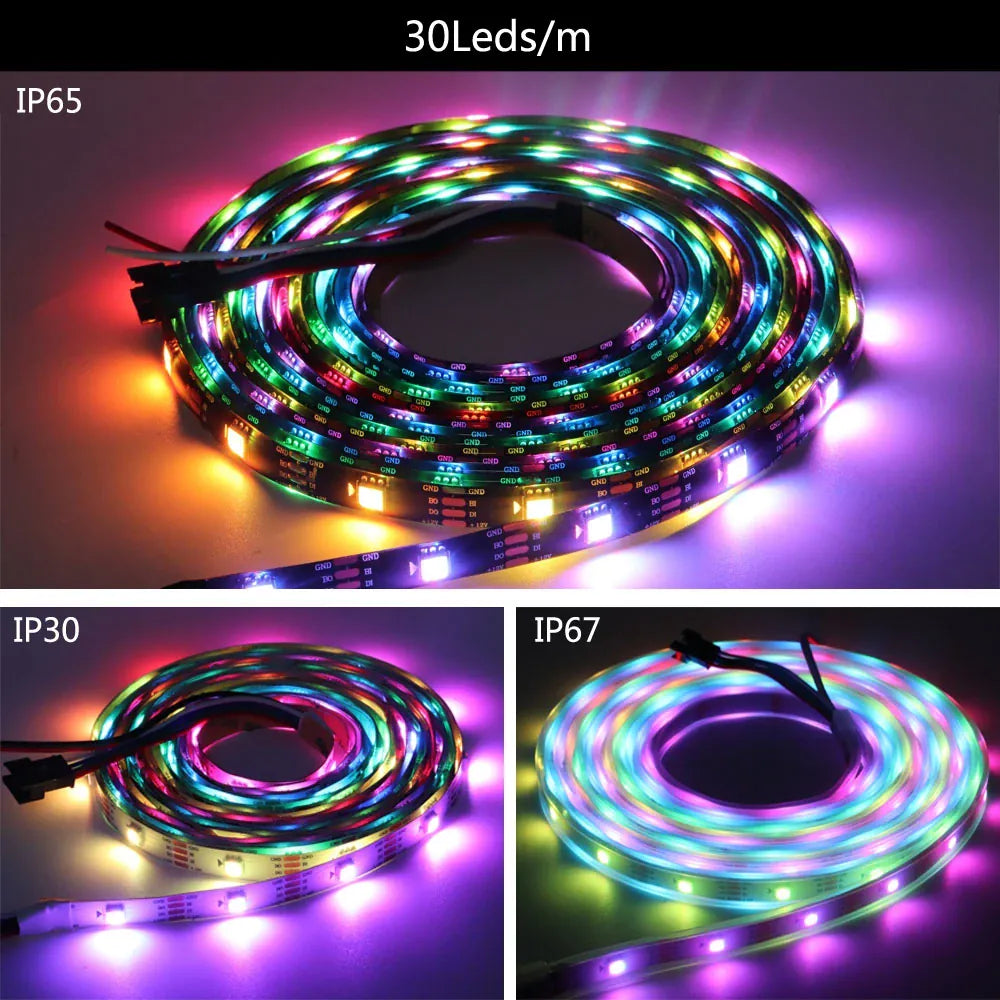 Essentialshouses WS2812B WS2815 WS2813 Individually Addressable RGBIC LED Strip WS2811 WS2812 30/60/144Pixels/Leds/m Smart Tape Light DC5V/12V