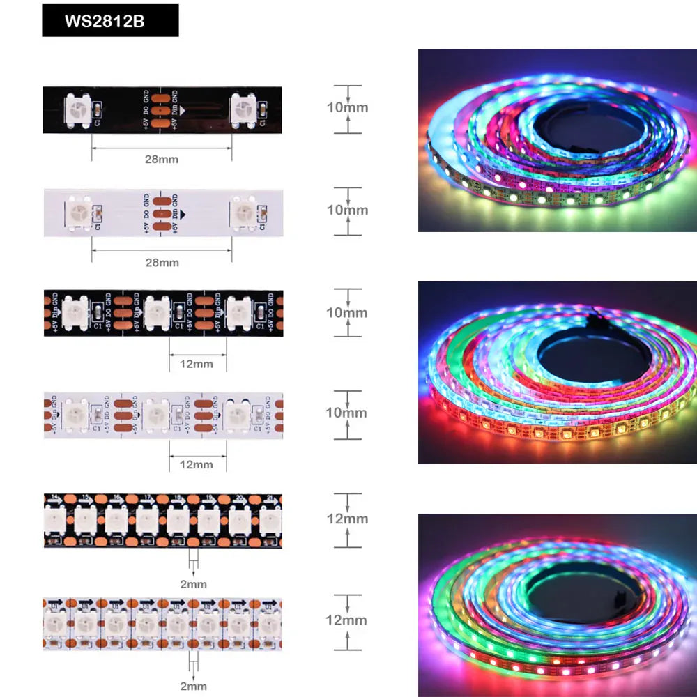 Essentialshouses WS2812B WS2815 WS2813 Individually Addressable RGBIC LED Strip WS2811 WS2812 30/60/144Pixels/Leds/m Smart Tape Light DC5V/12V