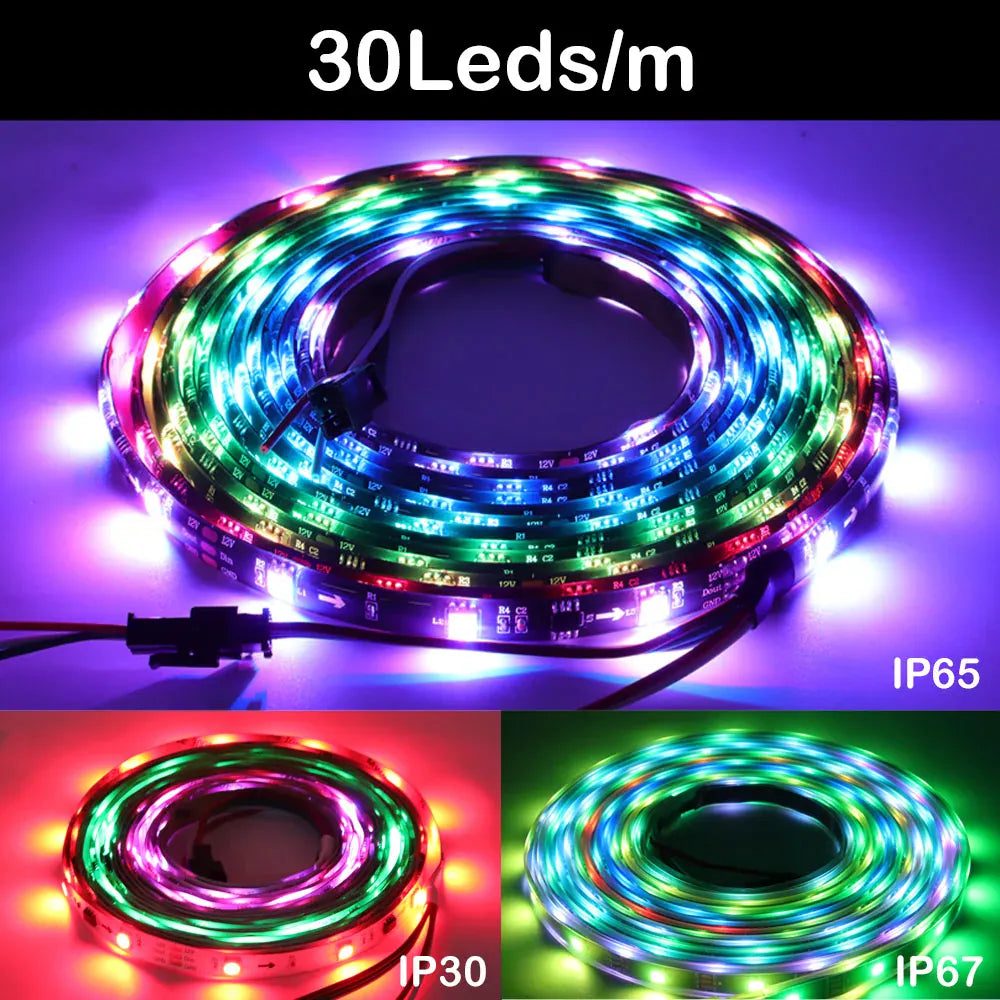Essentialshouses WS2812B WS2815 WS2813 Individually Addressable RGBIC LED Strip WS2811 WS2812 30/60/144Pixels/Leds/m Smart Tape Light DC5V/12V