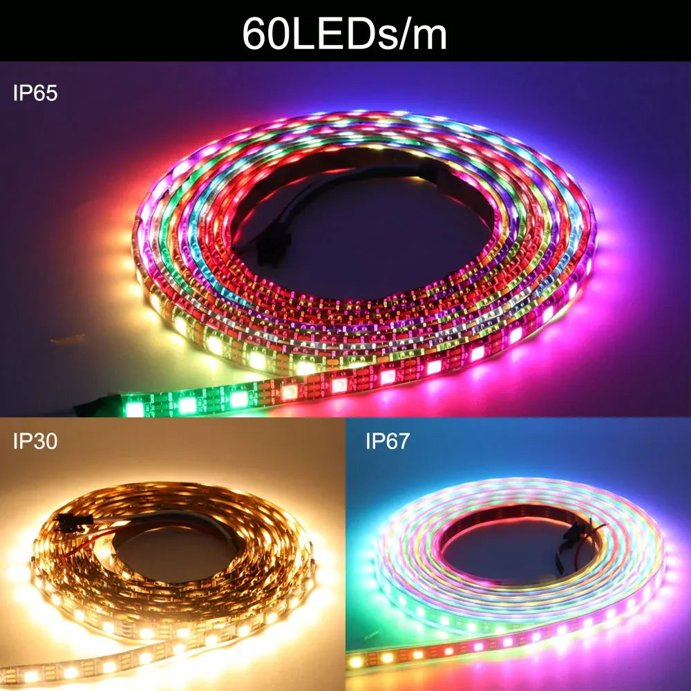 Essentialshouses WS2812B WS2815 WS2813 Individually Addressable RGBIC LED Strip WS2811 WS2812 30/60/144Pixels/Leds/m Smart Tape Light DC5V/12V