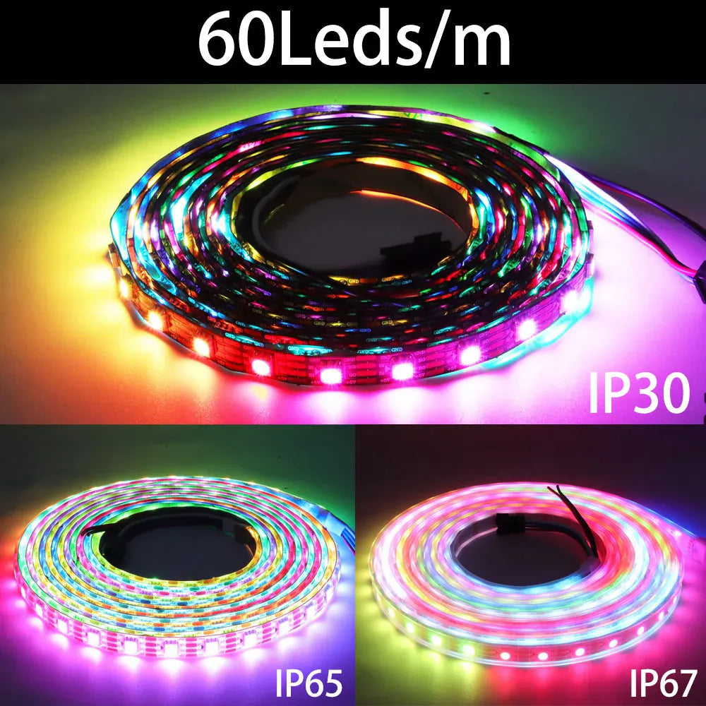 Essentialshouses WS2812B WS2815 WS2813 Individually Addressable RGBIC LED Strip WS2811 WS2812 30/60/144Pixels/Leds/m Smart Tape Light DC5V/12V