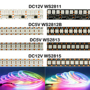 Essentialshouses WS2812B WS2815 WS2813 Individually Addressable RGBIC LED Strip WS2811 WS2812 30/60/144Pixels/Leds/m Smart Tape Light DC5V/12V
