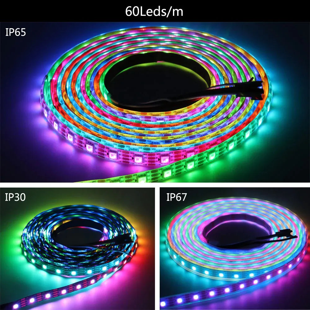 Essentialshouses WS2812B WS2815 WS2813 Individually Addressable RGBIC LED Strip WS2811 WS2812 30/60/144Pixels/Leds/m Smart Tape Light DC5V/12V