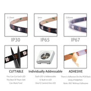 Essentialshouses WS2812B WS2815 WS2813 Individually Addressable RGBIC LED Strip WS2811 WS2812 30/60/144Pixels/Leds/m Smart Tape Light DC5V/12V