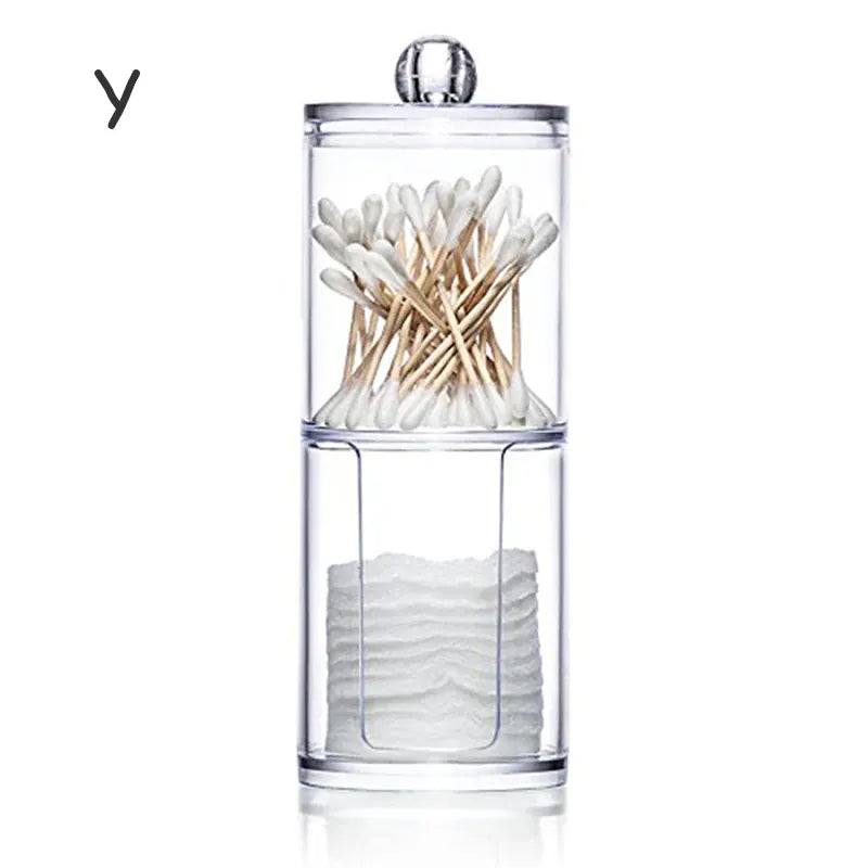 Essentialshouses Y Acrylic Storage Box with Lid Qtip Holder Dispenser Clear Plastic Jar Makeup Organizer Bathroom Canister Storage Organization