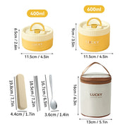 Essentialshouses Yellow 1000ML 304 Stainless Steel Insulated Bento Box Microwave Heatable Round Sealed Thermal Lunch Box For Kids Students Food Container
