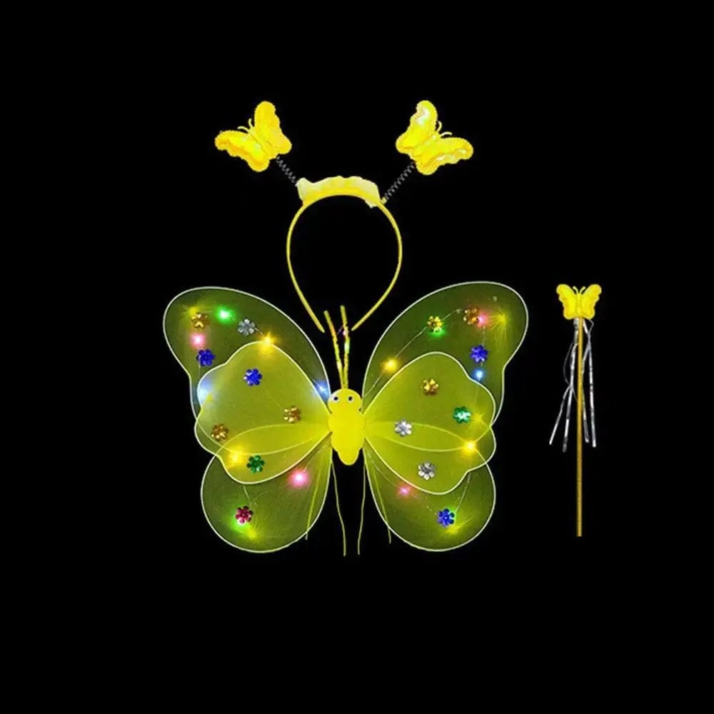 Essentialshouses yellow-3pcs Girls Luminous Angel Wings Skirt Light Suit