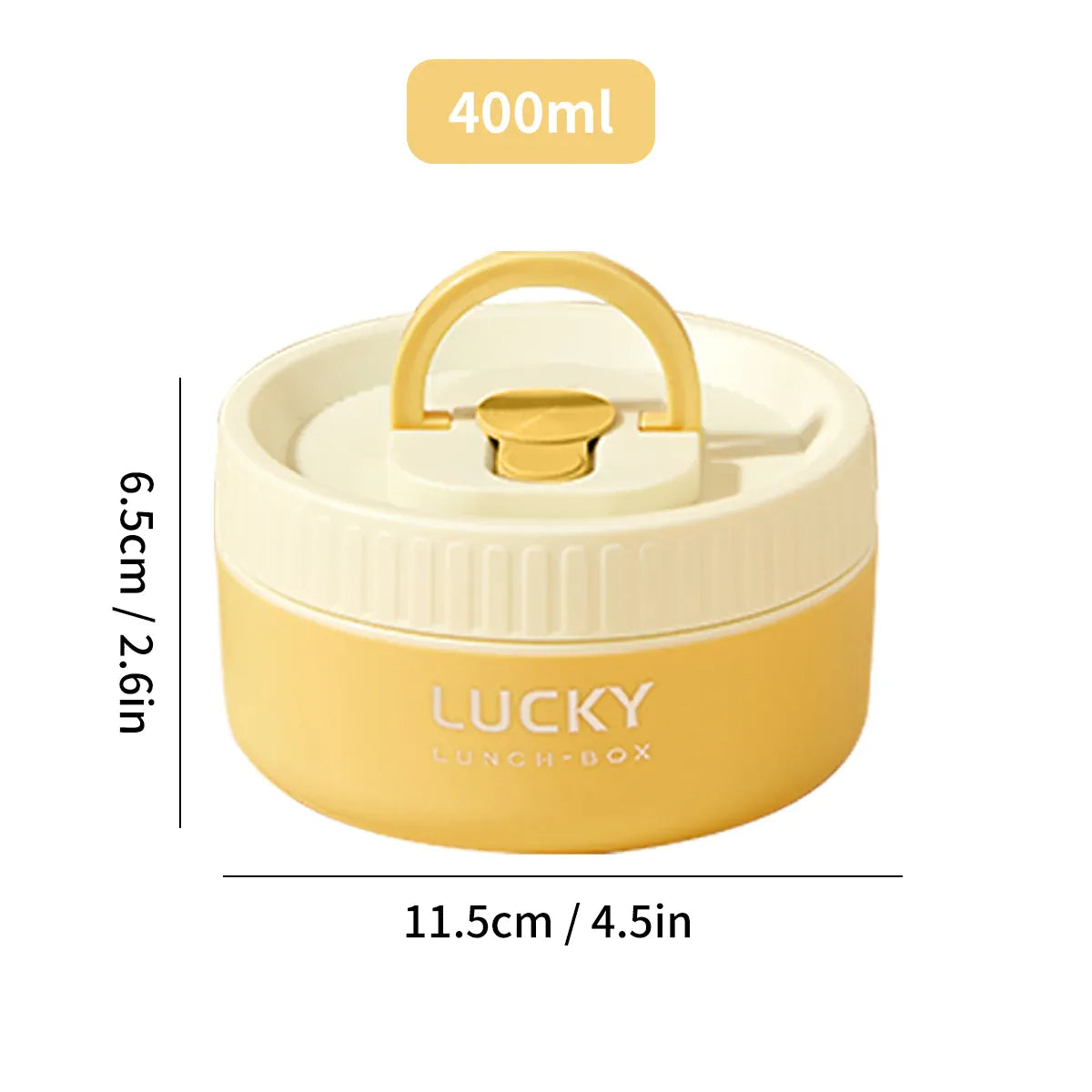 Essentialshouses Yellow 400ML 304 Stainless Steel Insulated Bento Box Microwave Heatable Round Sealed Thermal Lunch Box For Kids Students Food Container