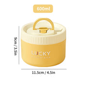 Essentialshouses Yellow 600ML 304 Stainless Steel Insulated Bento Box Microwave Heatable Round Sealed Thermal Lunch Box For Kids Students Food Container