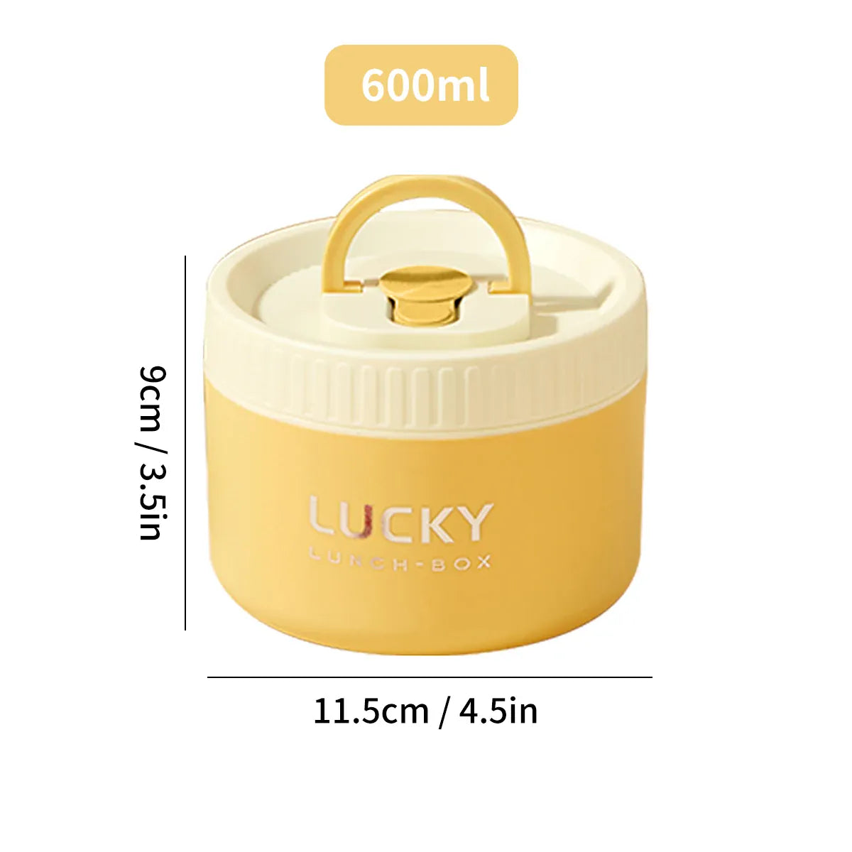 Essentialshouses Yellow 600ML 304 Stainless Steel Insulated Bento Box Microwave Heatable Round Sealed Thermal Lunch Box For Kids Students Food Container