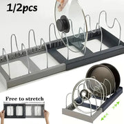 Essentials House 1/2pc 6grid Telescopic Pot Racks Expandable Pots Pans Storage Racks Lids Dish Drying Rack Kitchen Cabinet