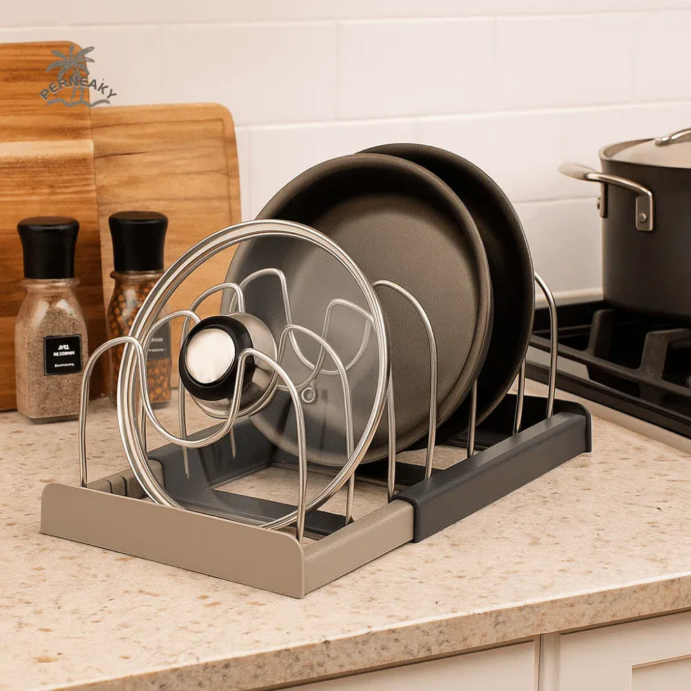 Essentials House 1/2pc 6grid Telescopic Pot Racks Expandable Pots Pans Storage Racks Lids Dish Drying Rack Kitchen Cabinet