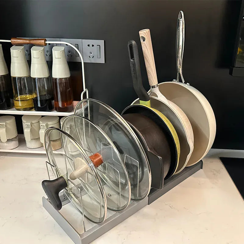 Essentials House 1/2pc 6grid Telescopic Pot Racks Expandable Pots Pans Storage Racks Lids Dish Drying Rack Kitchen Cabinet