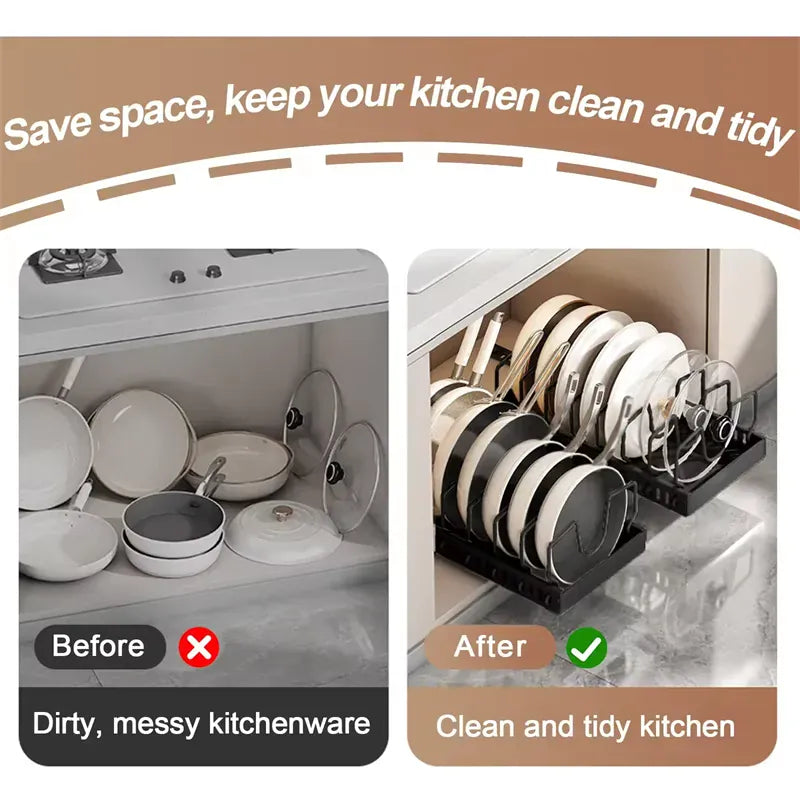 Essentials House 1/2pc 6grid Telescopic Pot Racks Expandable Pots Pans Storage Racks Lids Dish Drying Rack Kitchen Cabinet