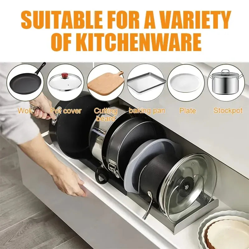 Essentials House 1/2pc 6grid Telescopic Pot Racks Expandable Pots Pans Storage Racks Lids Dish Drying Rack Kitchen Cabinet