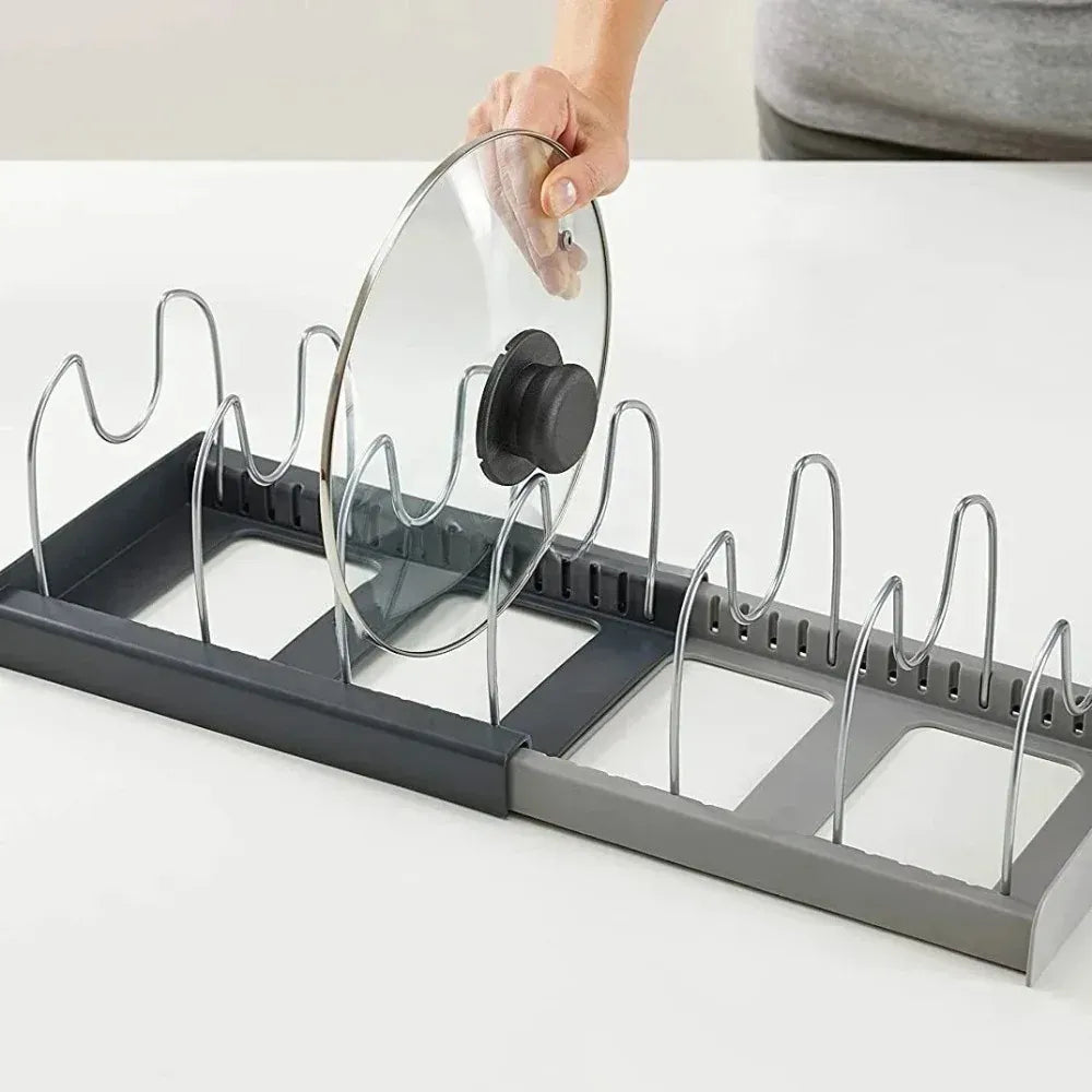 Essentials House 1pc 1/2pc 6grid Telescopic Pot Racks Expandable Pots Pans Storage Racks Lids Dish Drying Rack Kitchen