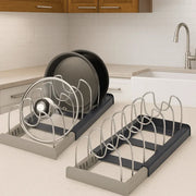 Essentials House 2pc 1/2pc 6grid Telescopic Pot Racks Expandable Pots Pans Storage Racks Lids Dish Drying Rack Kitchen