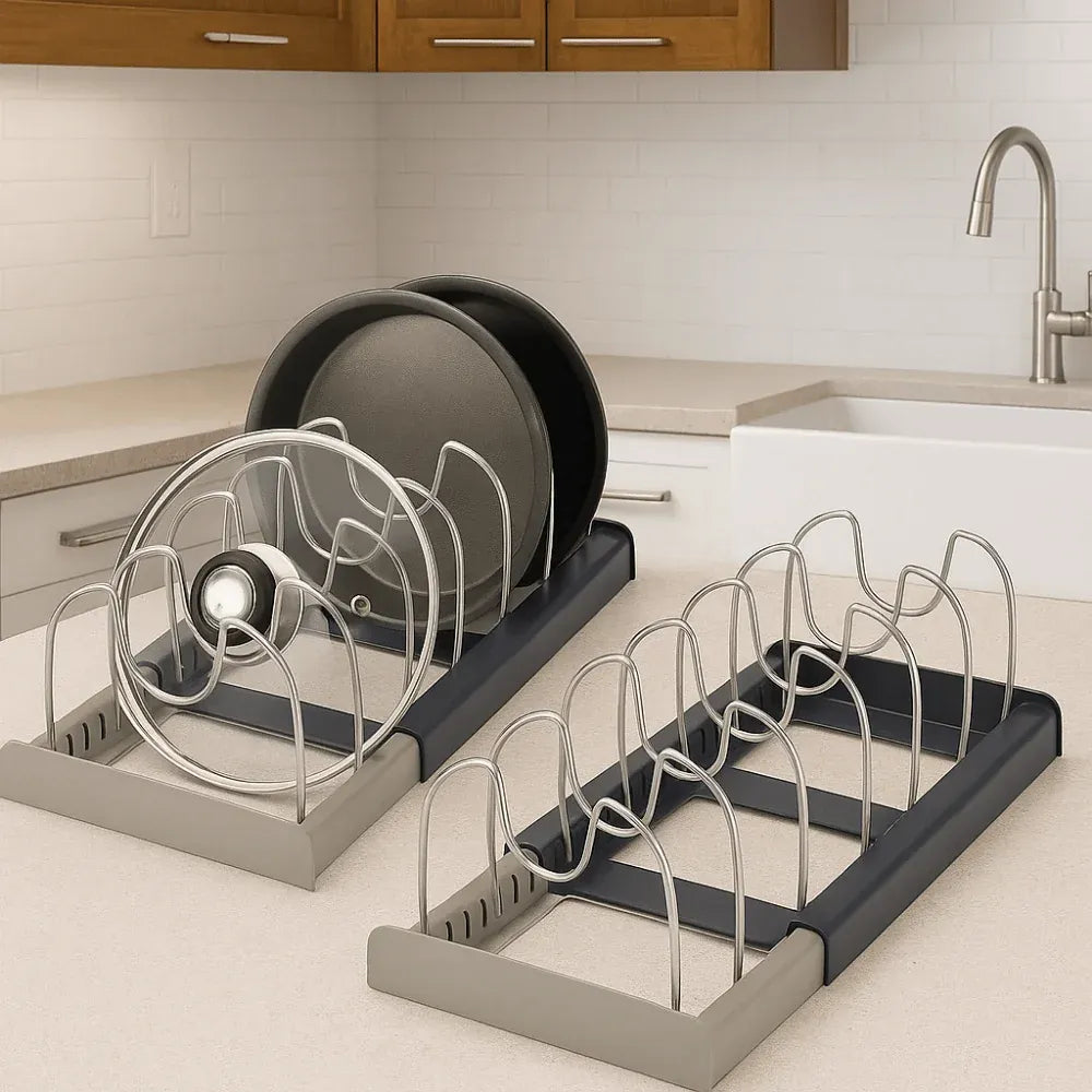 Essentials House 2pc 1/2pc 6grid Telescopic Pot Racks Expandable Pots Pans Storage Racks Lids Dish Drying Rack Kitchen