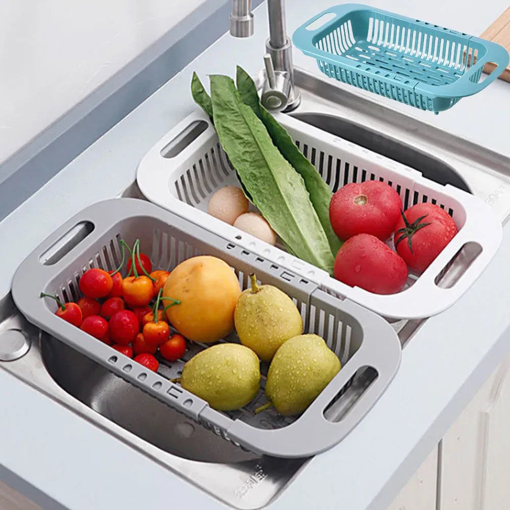 Essentials House Over The Sink Colander Strainer Basket - Wash Vegetables and Fruits, Drain- Extendable Kitchen Accessories