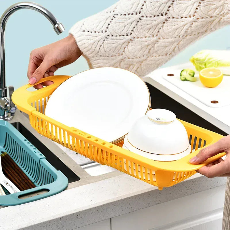 Essentials House Over The Sink Colander Strainer Basket - Wash Vegetables and Fruits, Drain- Extendable Kitchen Accessories