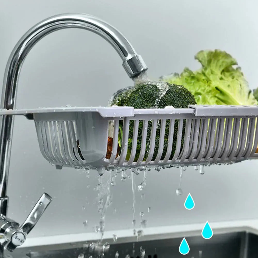 Essentials House Over The Sink Colander Strainer Basket - Wash Vegetables and Fruits, Drain- Extendable Kitchen Accessories